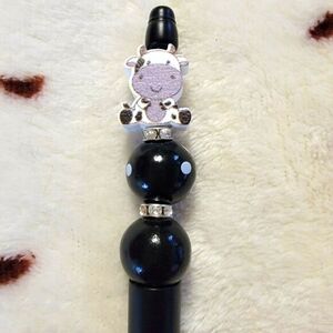 Black Cow Custom Made Rhinestone Wood Beaded Ink Pen